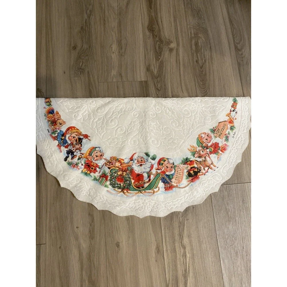 Rennoc Joyce Garofalo Felt Christmas Tree Skirt 35” Santa’s Toy Factory Vintage